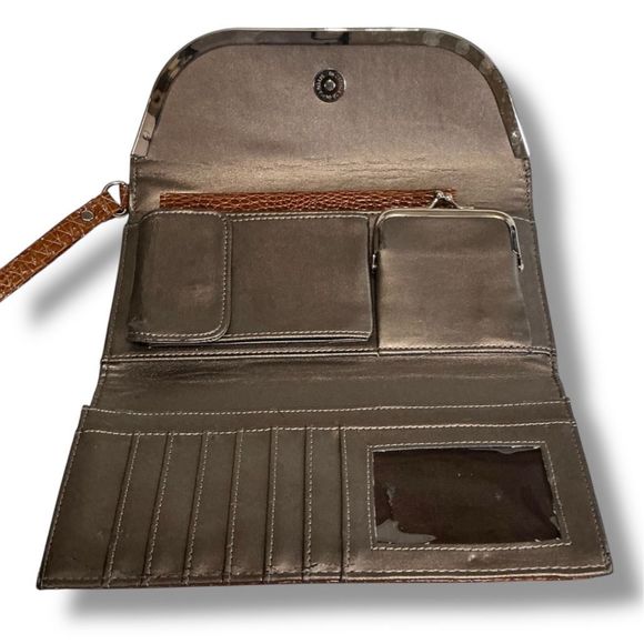 Vintage Faux Alligator Crocodile Wallet Wristlet Clutch with Checkbook Holder - Picture 5 of 6